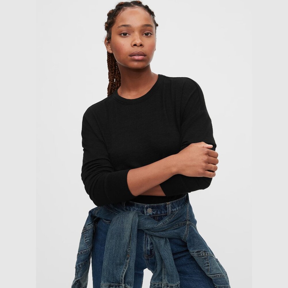 Gap Dropped Shoulder Softspun Long Sleeve T-Shirt Large Black - Picture 1 of 12